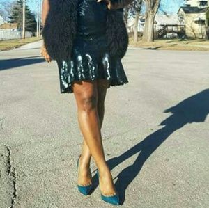 Deep green sequined ruffle skirt